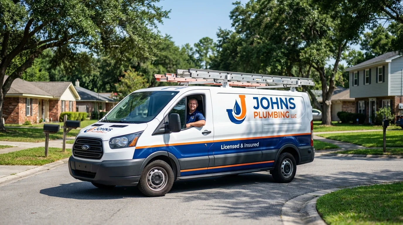 Johns Plumbing LLC service van in Brownsville, TN