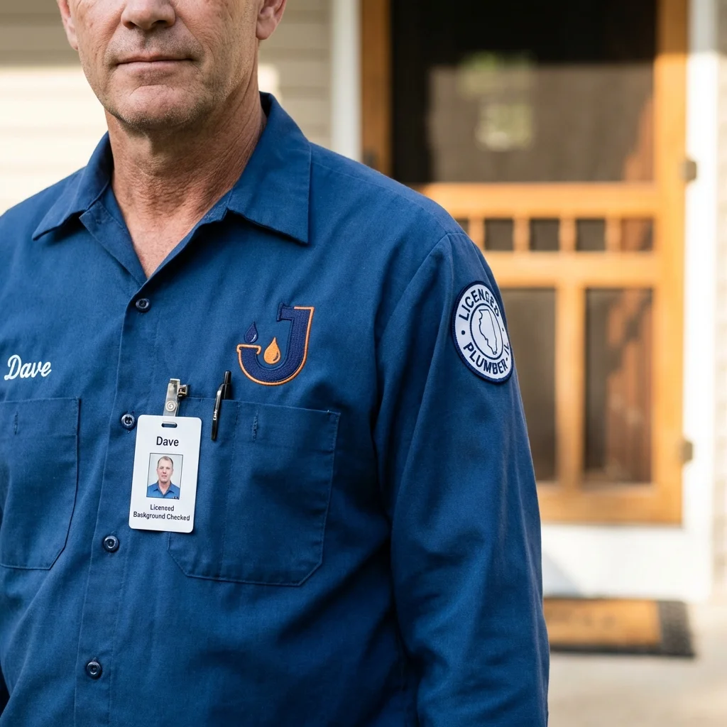 Licensed plumber showing ID badge in Brownsville, TN