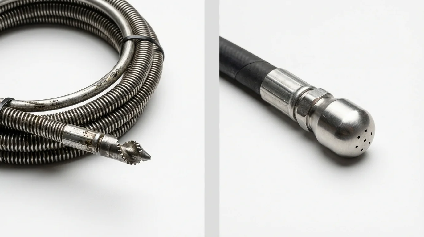 Drain snake cable and hydro jetting nozzle used for drain cleaning in Brownsville, TN