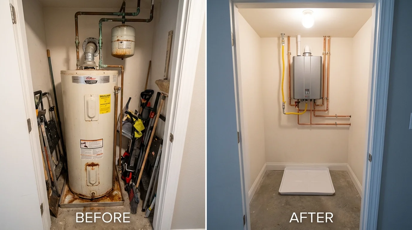 Tank water heater versus wall-mounted tankless unit comparison for Brownsville, TN homeowners