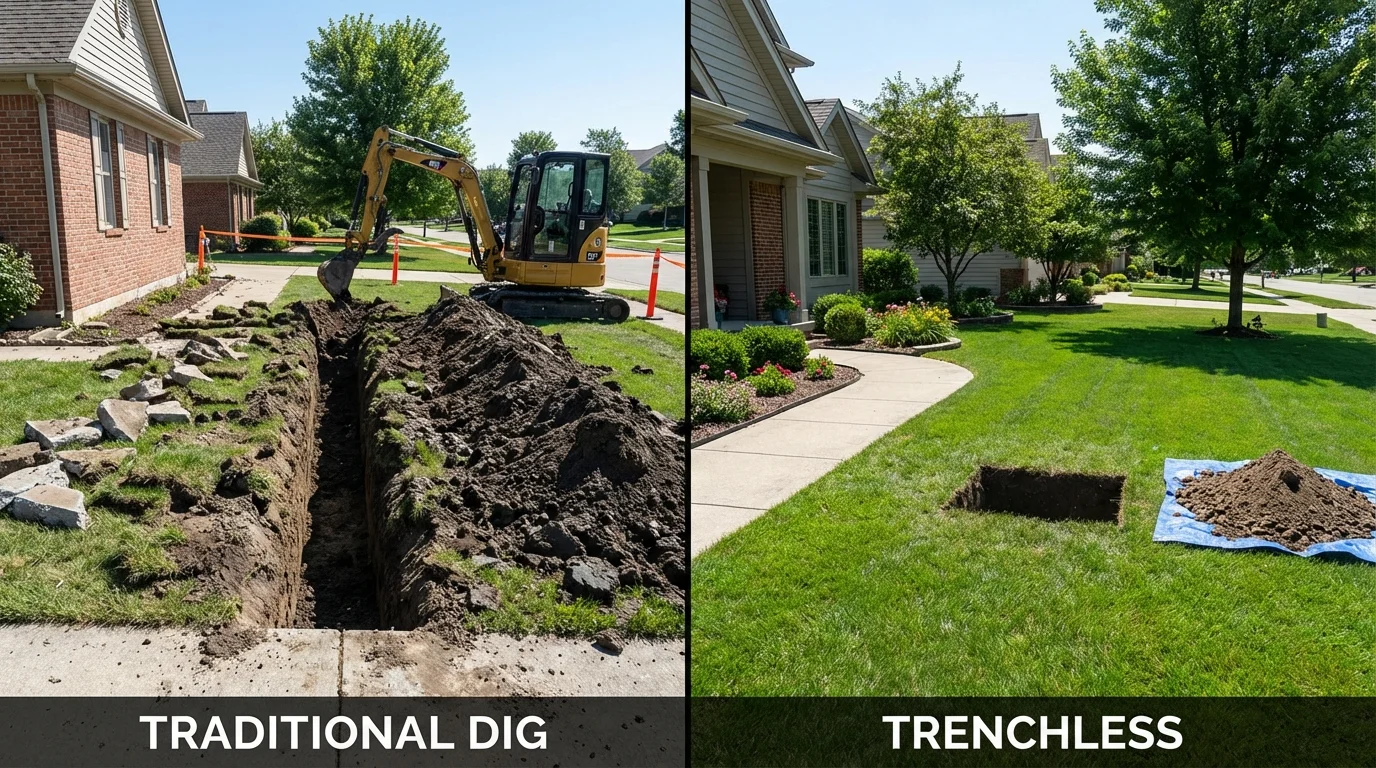 Trenchless sewer repair with minimal yard damage versus traditional excavation in Brownsville, TN